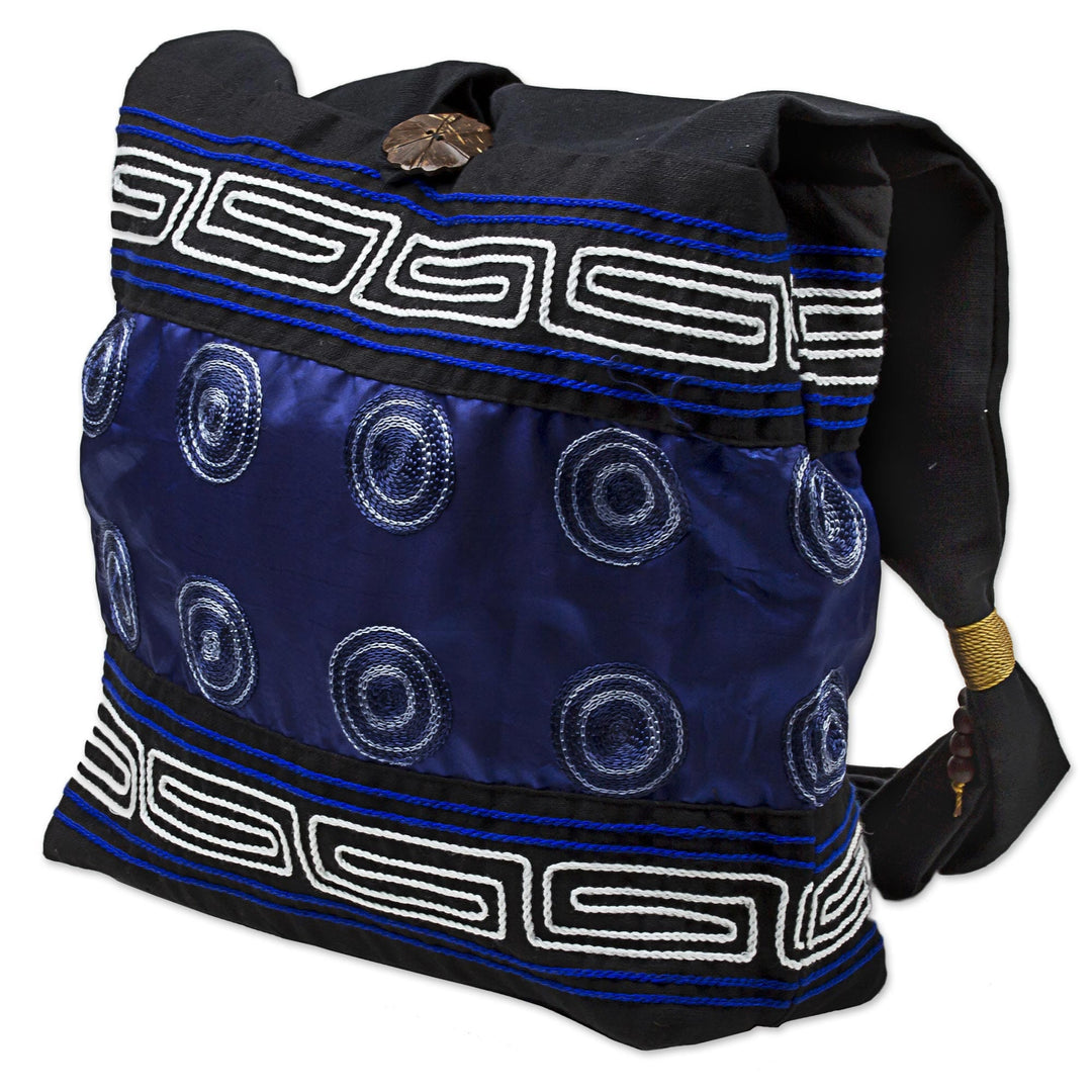 Cotton Silk Blend Shoulder Bag Indigo Black Thailand - Summer Indigo