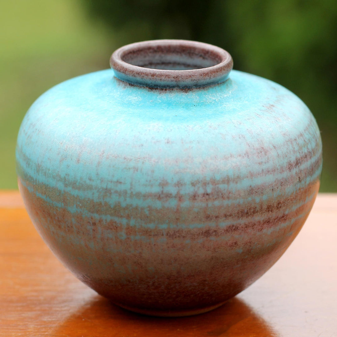 Round Hand Crafted Watertight Ceramic Bud Vase from Thailand - Seaward Sand