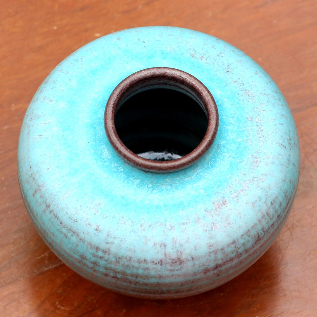 Round Hand Crafted Watertight Ceramic Bud Vase from Thailand - Seaward Sand