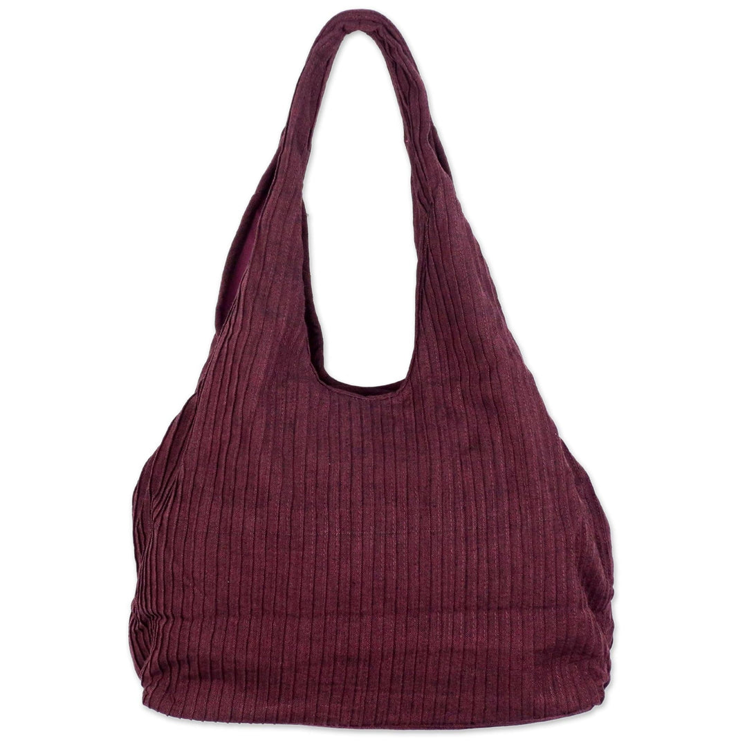 100% Cotton Textured Shoulder Bag in Wine from Thailand - Thai Texture in Wine