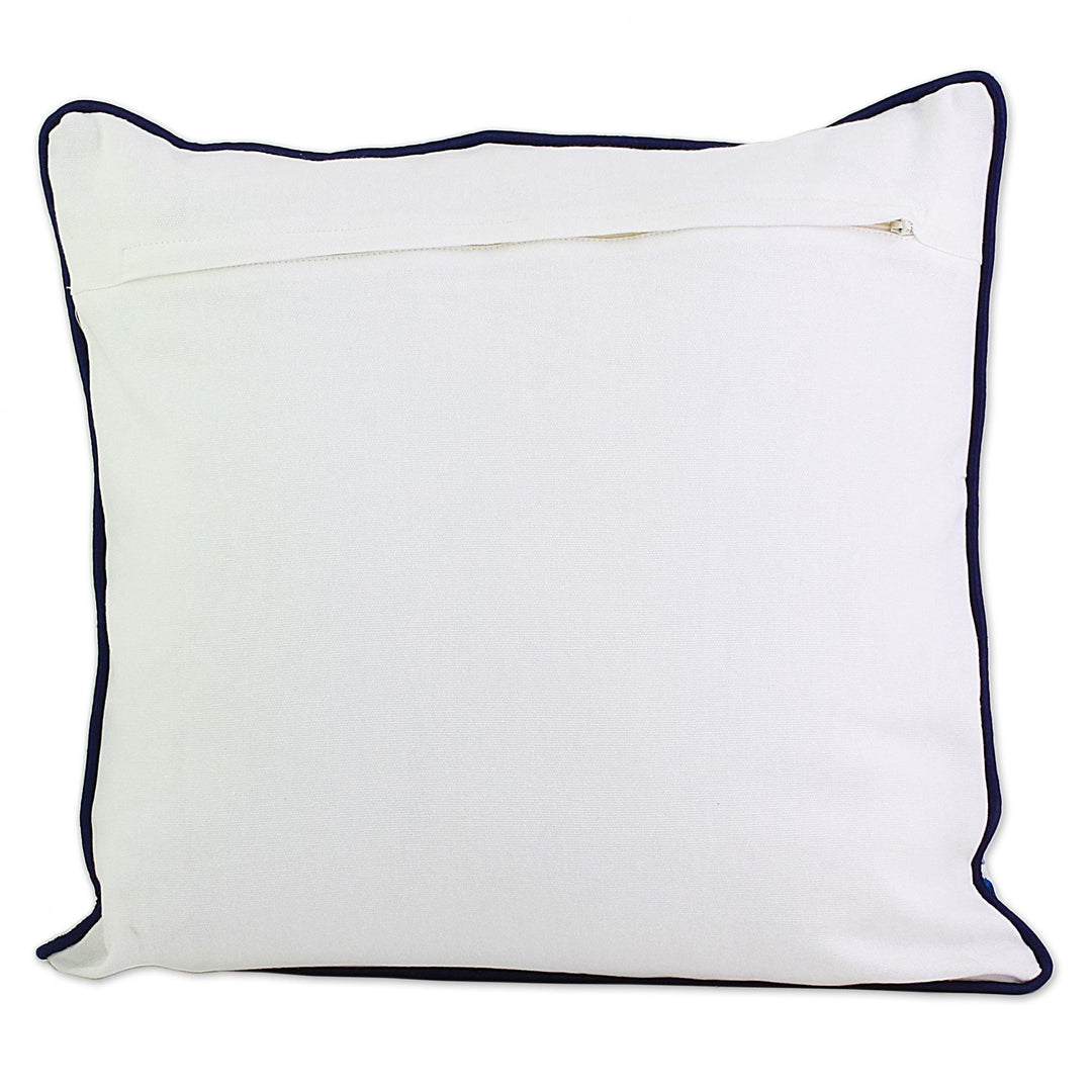 Floral Midnight Blue Cotton Cushion Covers (Pair) from India - Dusk Flowers