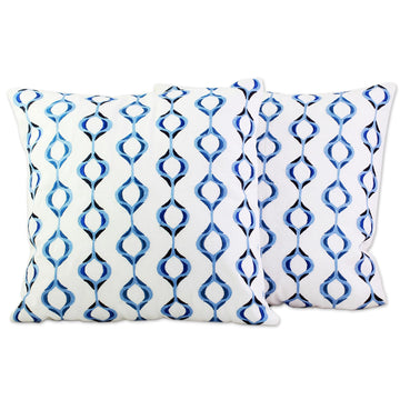 Cerulean Blue Cotton Cushion Covers (Pair) - Exotic Hives in Cerulean