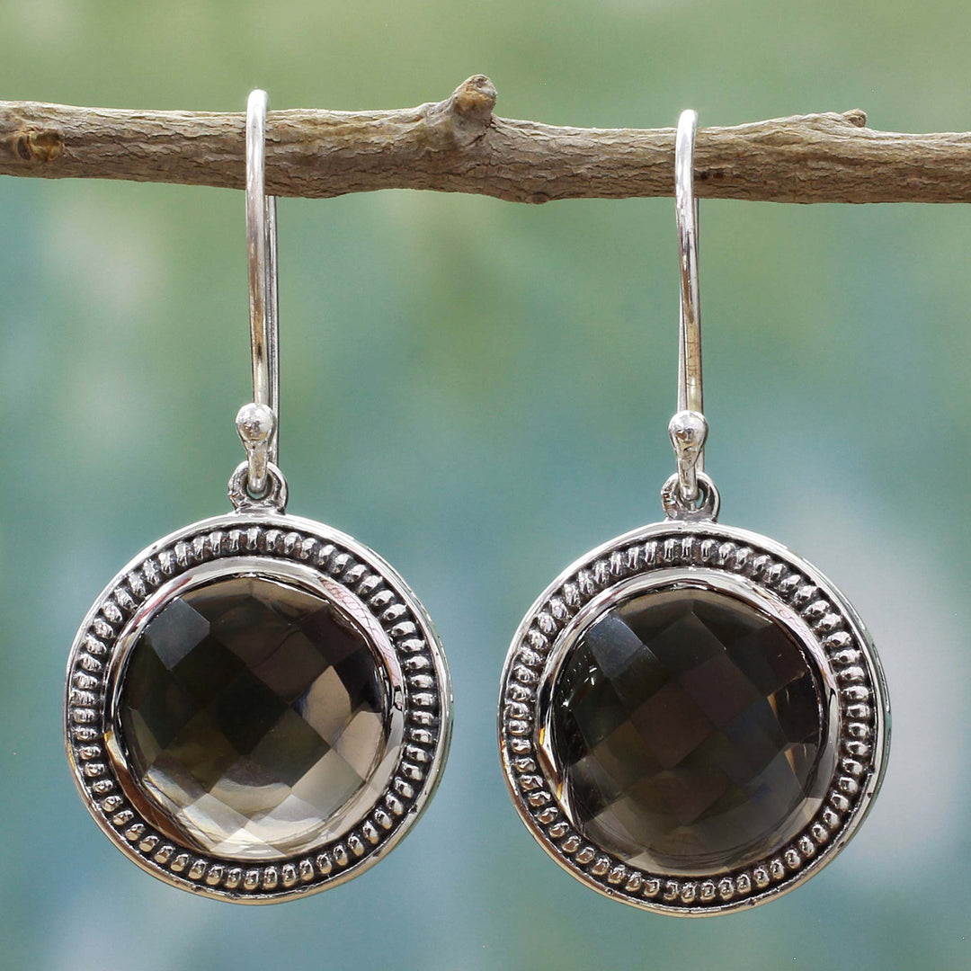 Handmade Smoky Quartz Sterling Silver Dangle Earrings - Smoky Brilliance