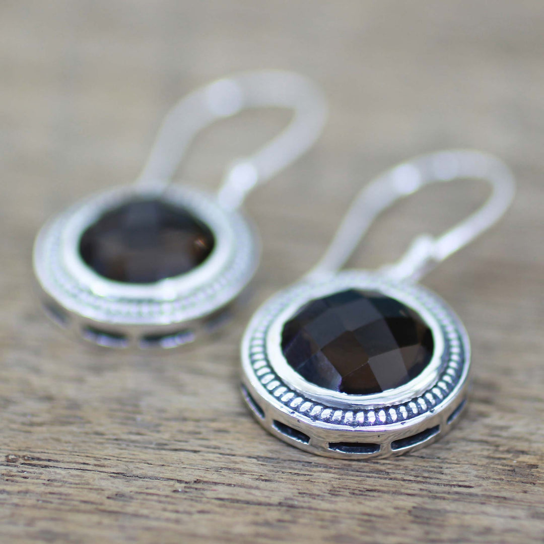 Handmade Smoky Quartz Sterling Silver Dangle Earrings - Smoky Brilliance