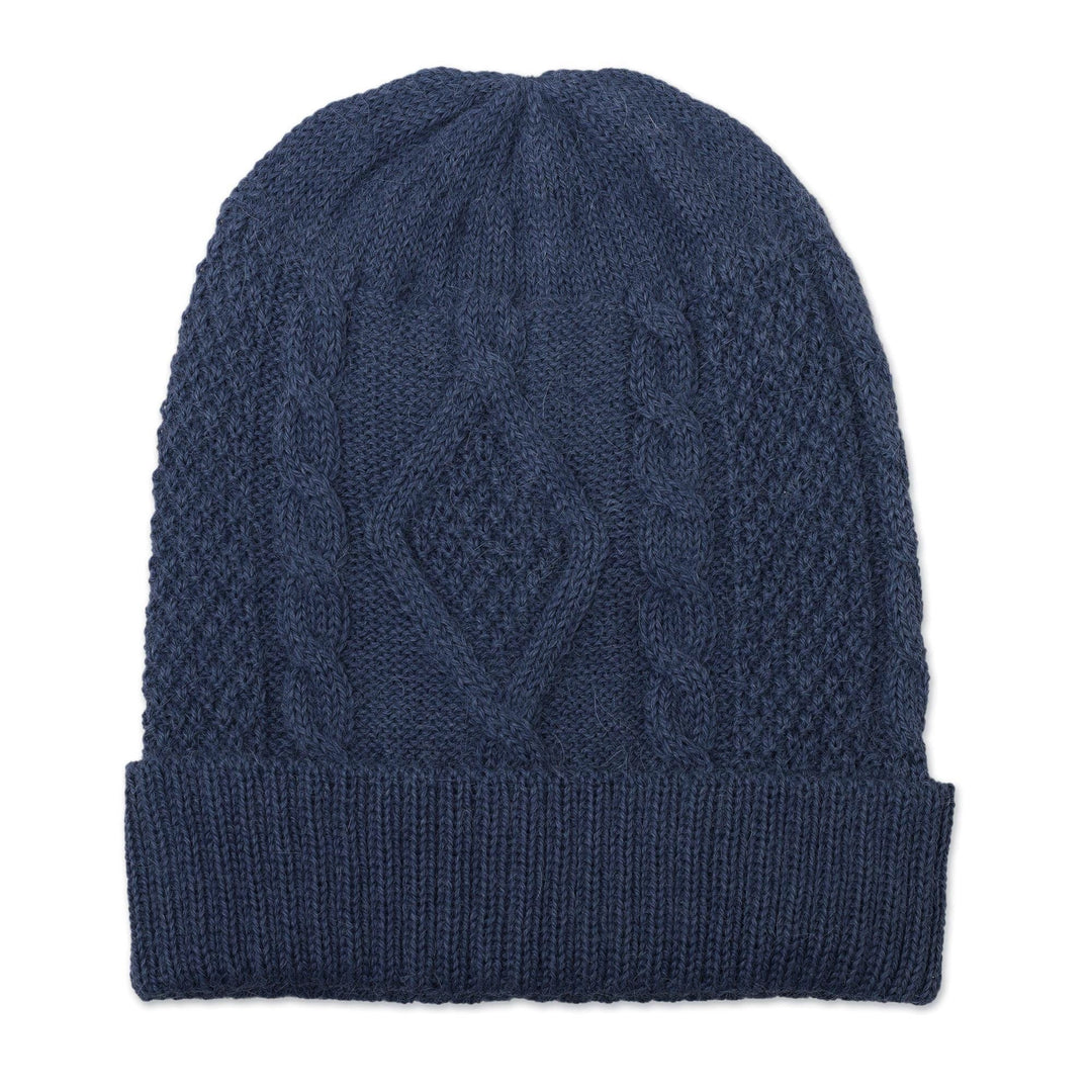 Knitted Unisex Watch Cap in Azure 100% Alpaca from Peru - Antique Blue Allure