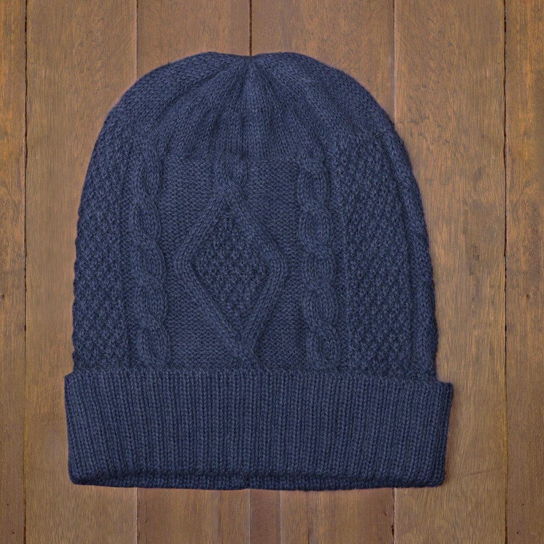 Knitted Unisex Watch Cap in Azure 100% Alpaca from Peru - Antique Blue Allure