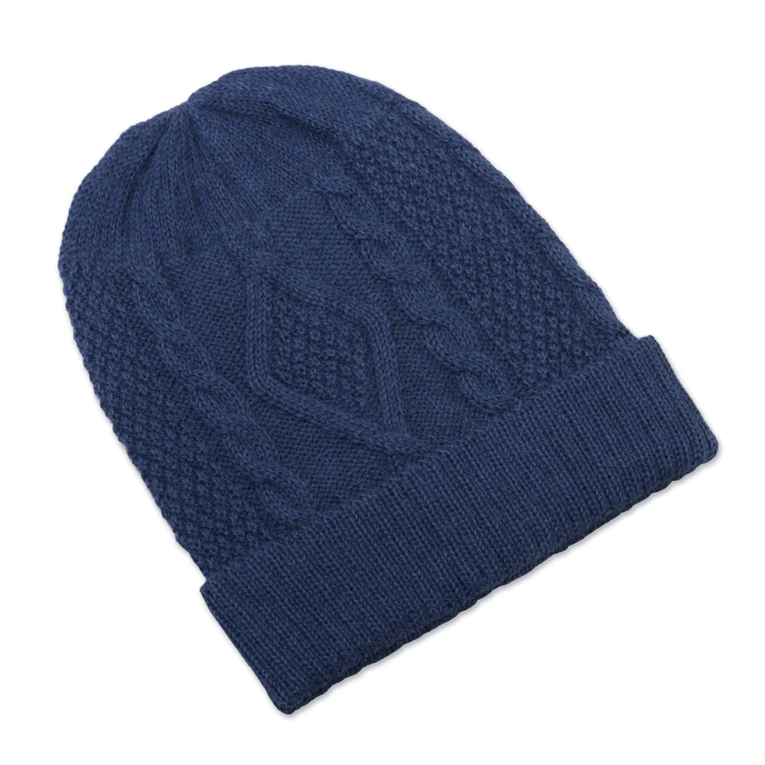 Knitted Unisex Watch Cap in Azure 100% Alpaca from Peru - Antique Blue Allure