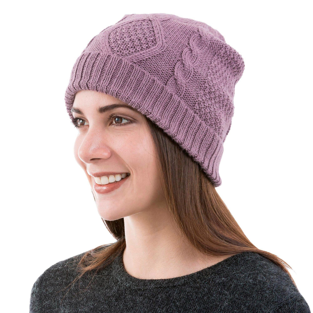 Knitted Unisex Watch Cap Dusty Lilac 100% Alpaca from Peru - Antique Lilac Allure