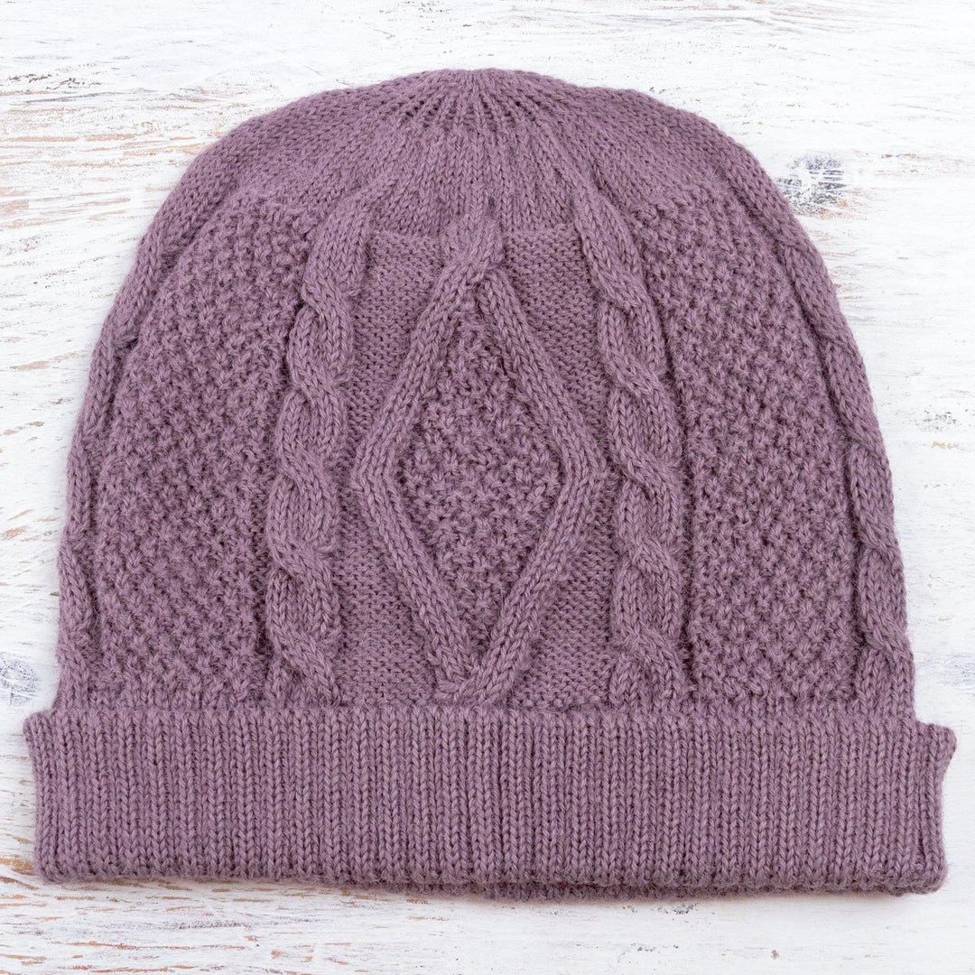 Knitted Unisex Watch Cap Dusty Lilac 100% Alpaca from Peru - Antique Lilac Allure