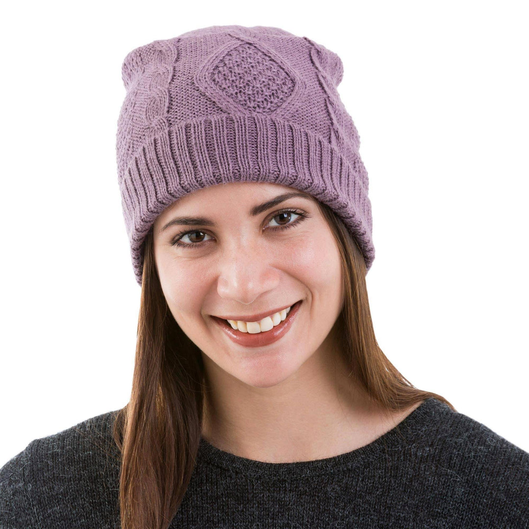 Knitted Unisex Watch Cap Dusty Lilac 100% Alpaca from Peru - Antique Lilac Allure