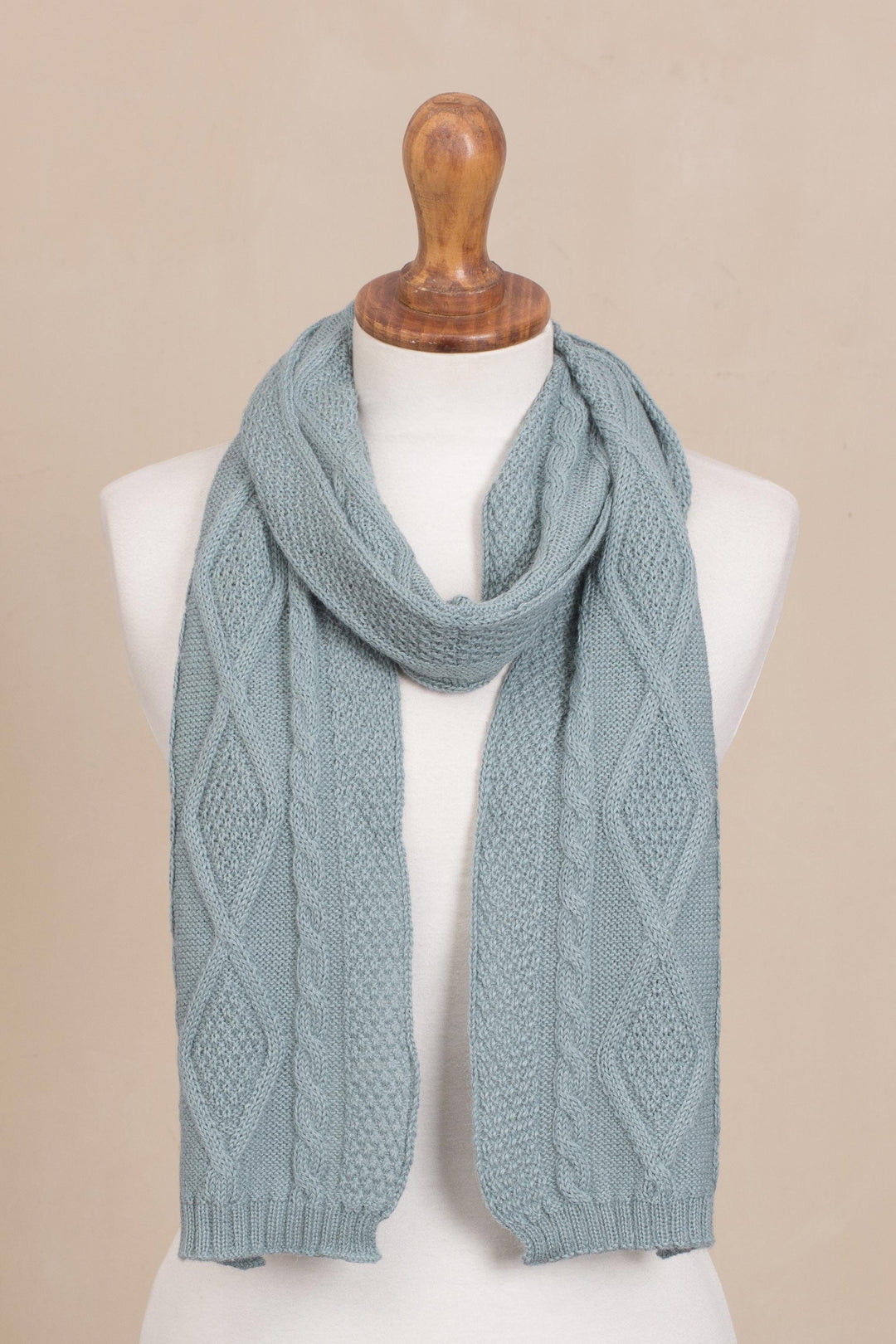 Knitted Unisex Scarf in Celadon 100% Alpaca from Peru - Celadon Braid