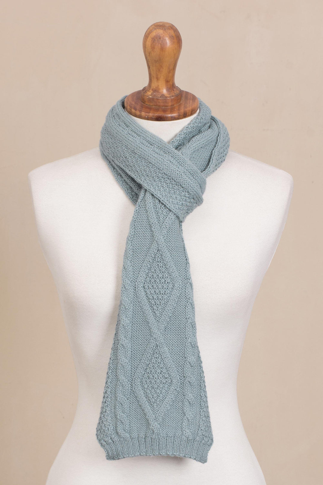 Knitted Unisex Scarf in Celadon 100% Alpaca from Peru - Celadon Braid
