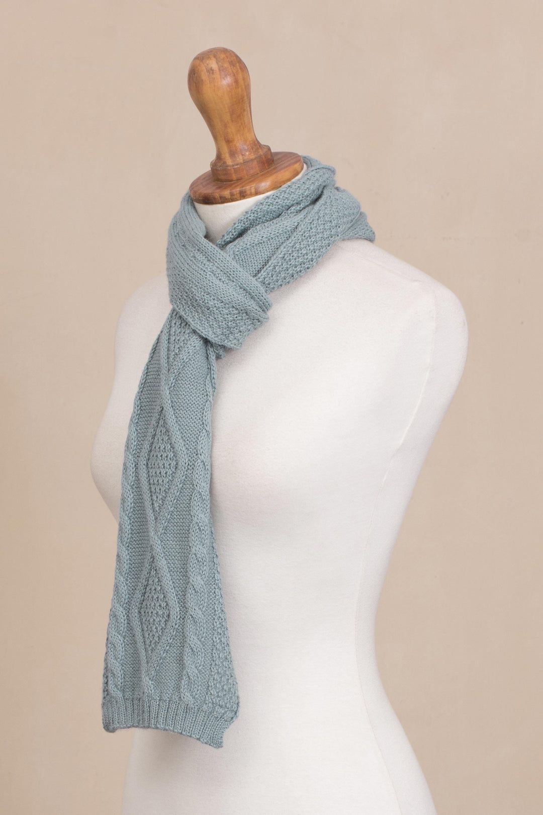 Knitted Unisex Scarf in Celadon 100% Alpaca from Peru - Celadon Braid