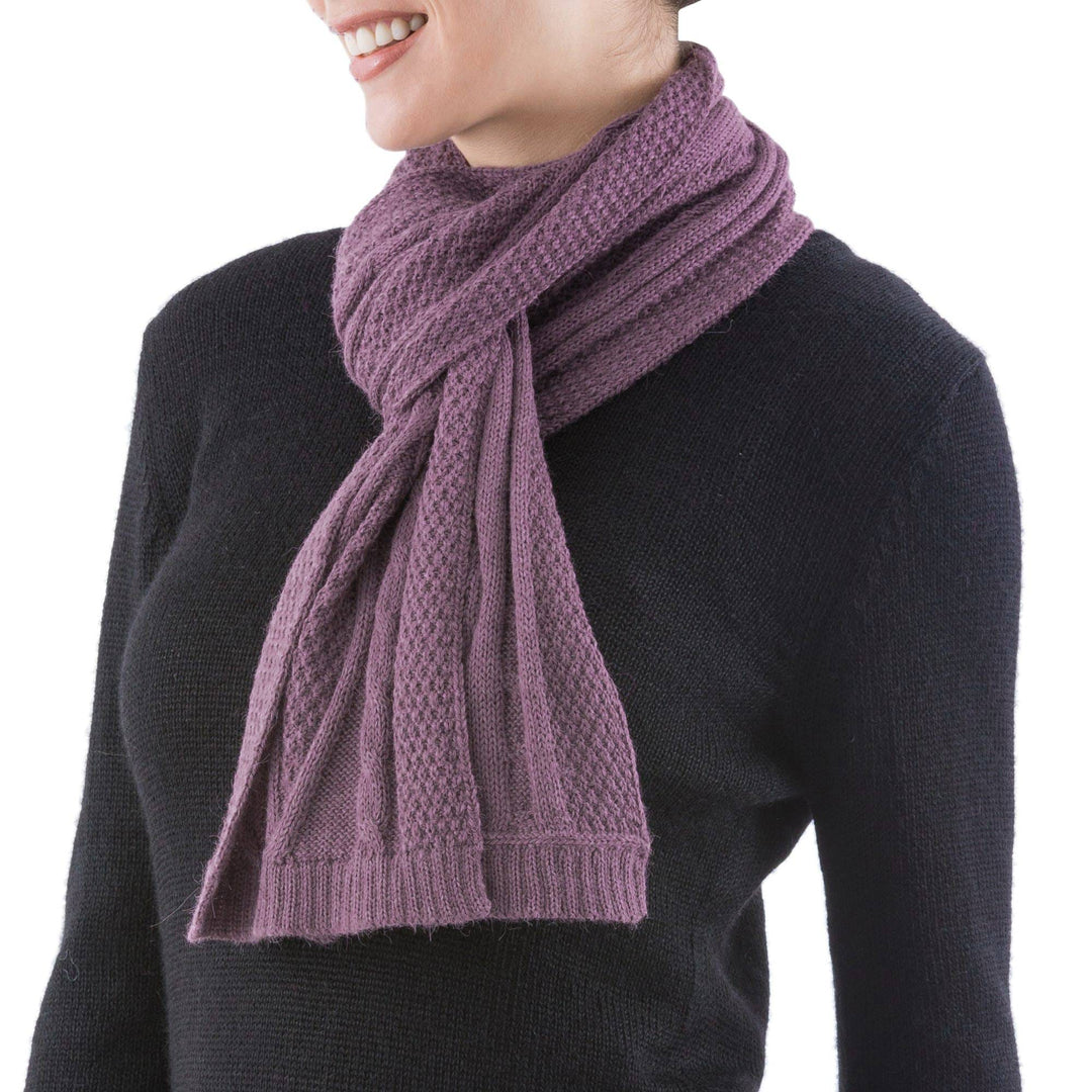 Dusty Lilac 100% Alpaca Scarf Diamond Motif from Peru - Antique Lilac Allure