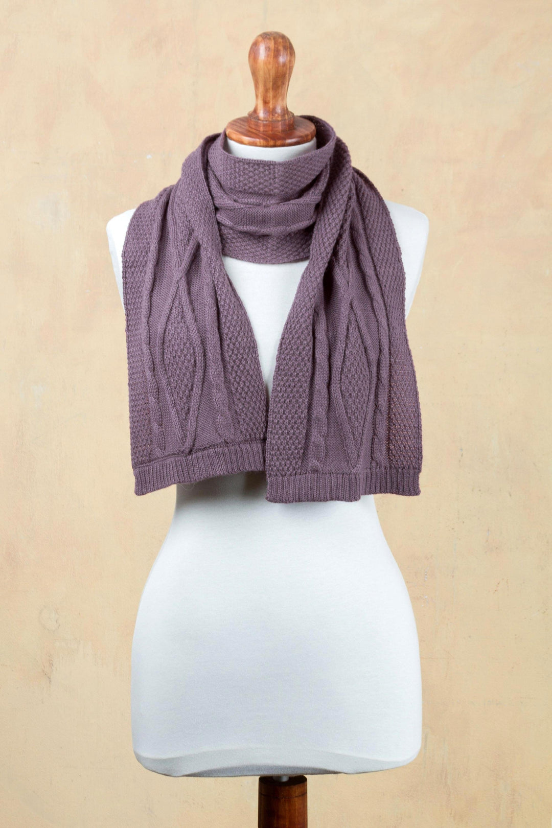 Dusty Lilac 100% Alpaca Scarf Diamond Motif from Peru - Antique Lilac Allure