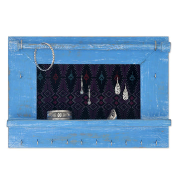 Wood and Cotton Jewelry Display in Sky Blue from Indonesia - Tegalalang Heritage in Sky