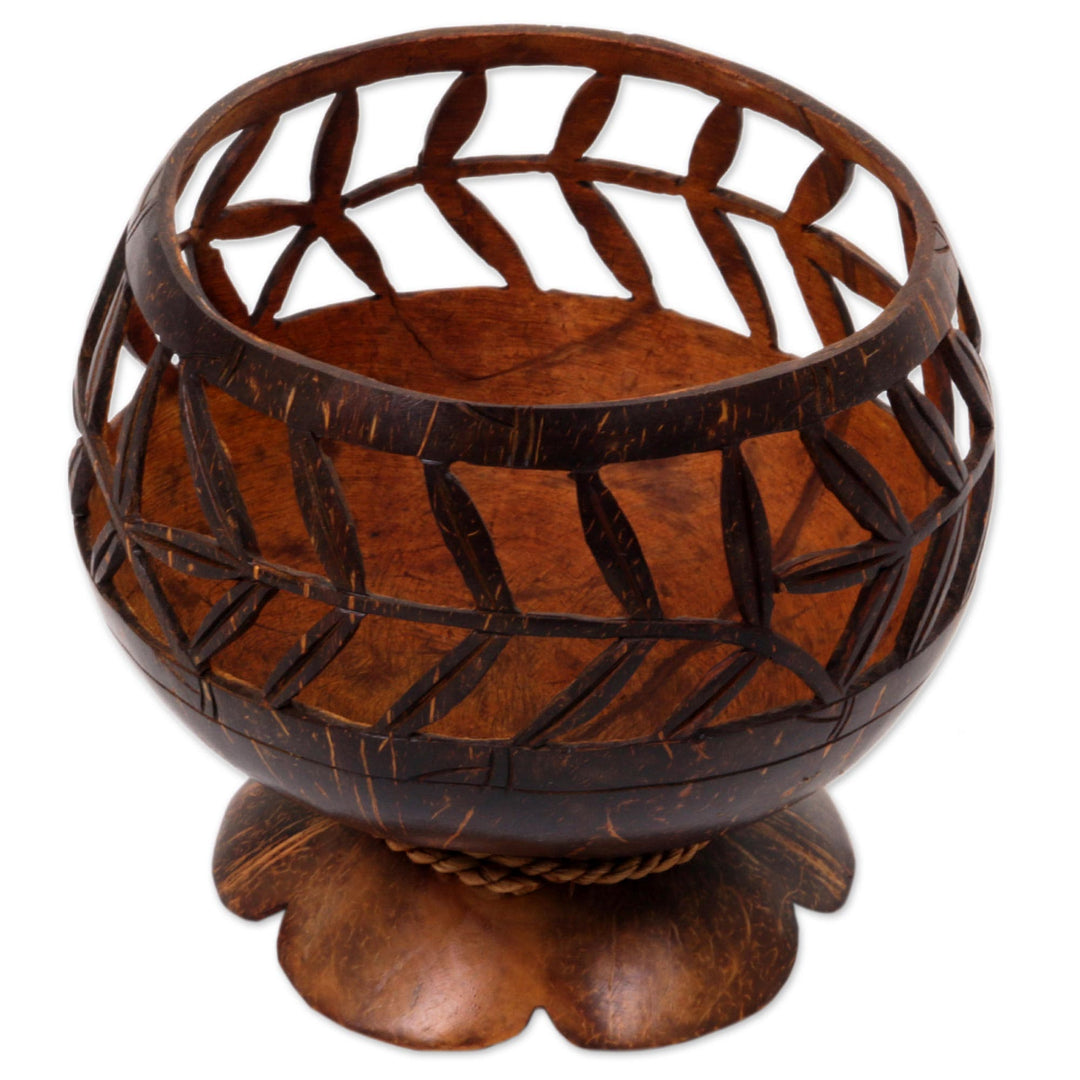 Hand Carved Coconut Shell Catchall from Indonesia - Bamboo Wraps