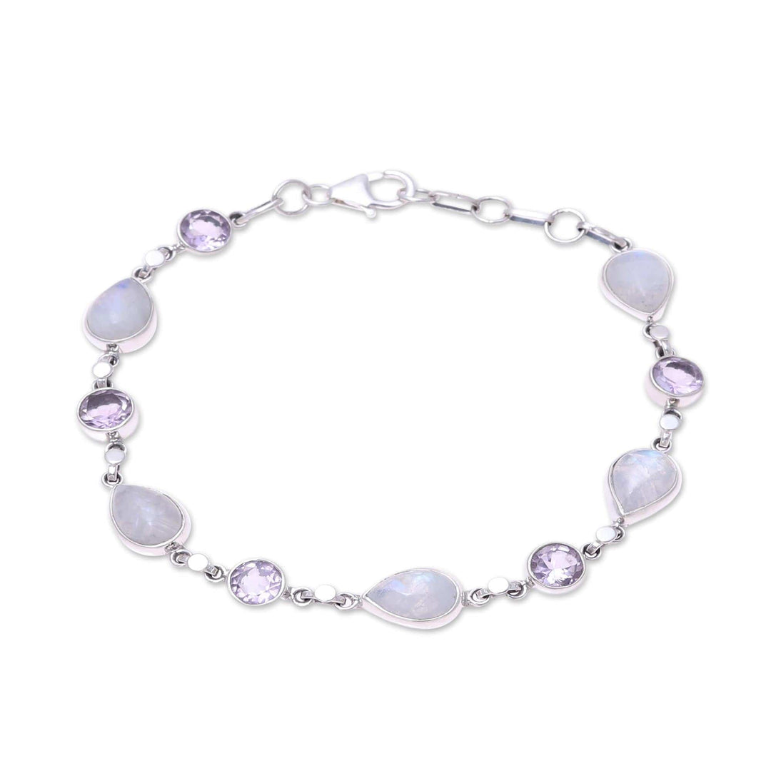 Handmade Amethyst Rainbow Moonstone Link Bracelet - Misty Lilac