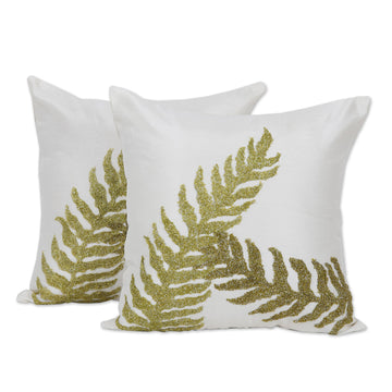 100% Polyester Indian Leaf Embroidery Pillow Covers (Pair) - Garden Comfort