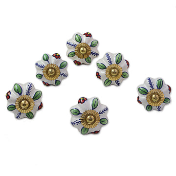 Ceramic Cabinet Knobs Floral Multicolored (Set of 6) India - Garden Glamour