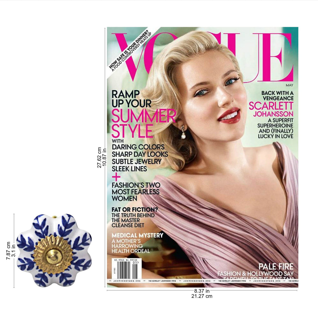 Ceramic Cabinet Knobs Floral White Blue (Set of 6) India - Blue Sunshine