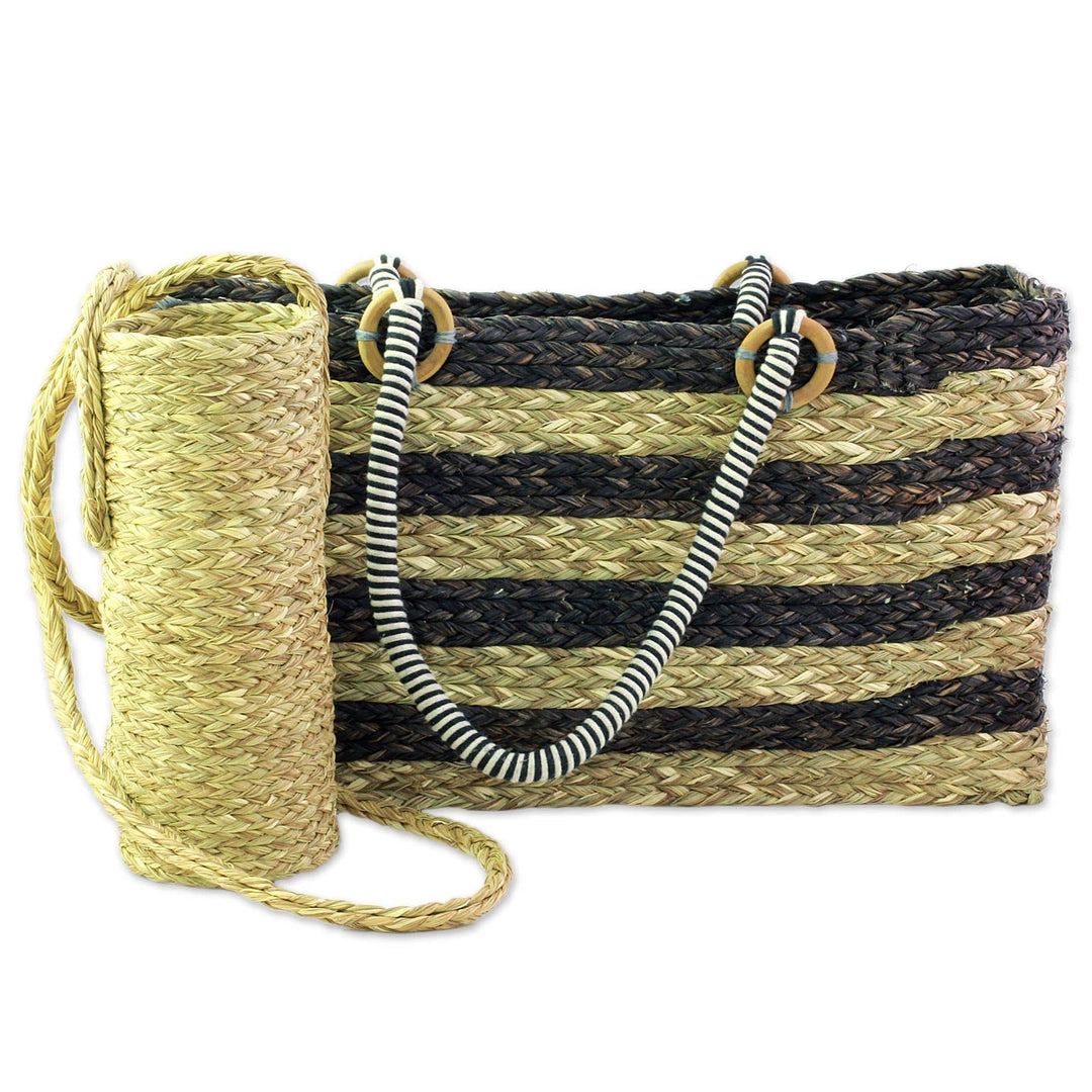 Brown Tote and Bottle Holder Set Hand Woven Natural Fibers - Life's a Picnic