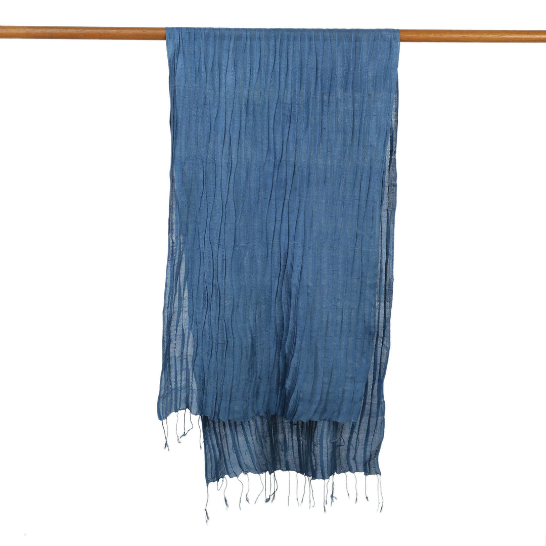 Hand Woven Fringed Silk Scarf in Teal from Thailand - Enchanting Love in Teal