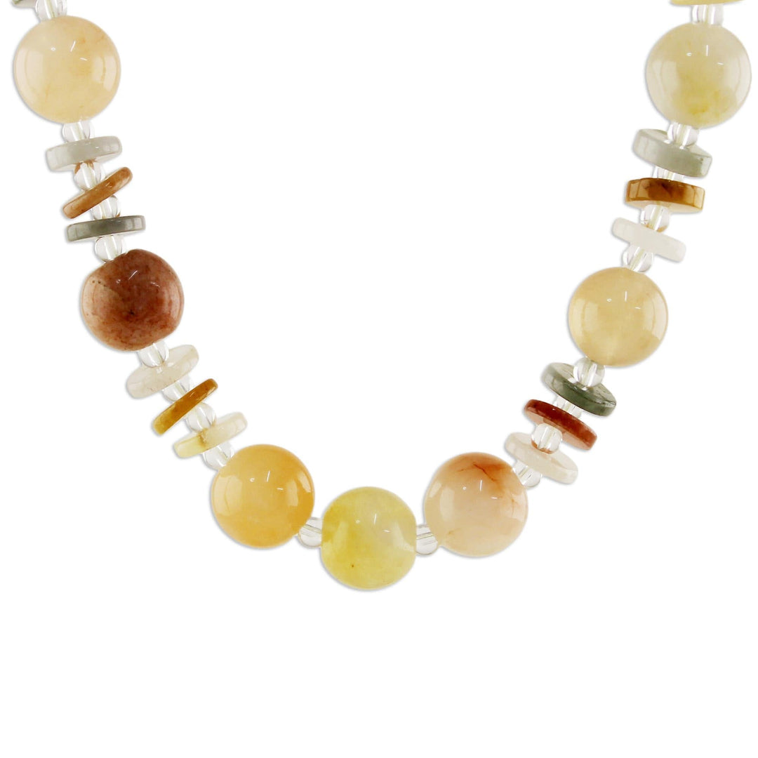 Jade Glass and Quartz Beaded Necklace from Thailand - Moonlight Discs