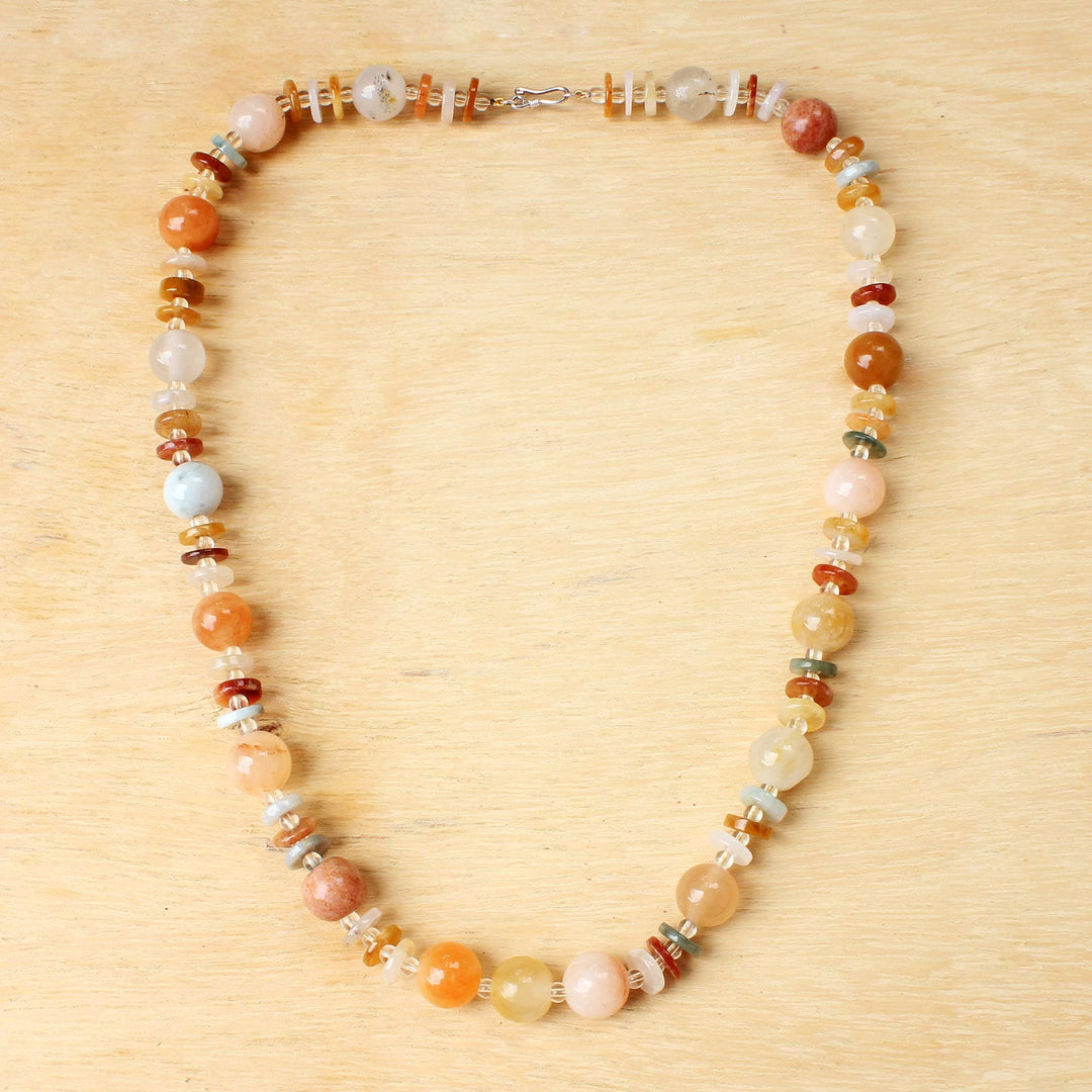 Jade Glass and Quartz Beaded Necklace from Thailand - Moonlight Discs