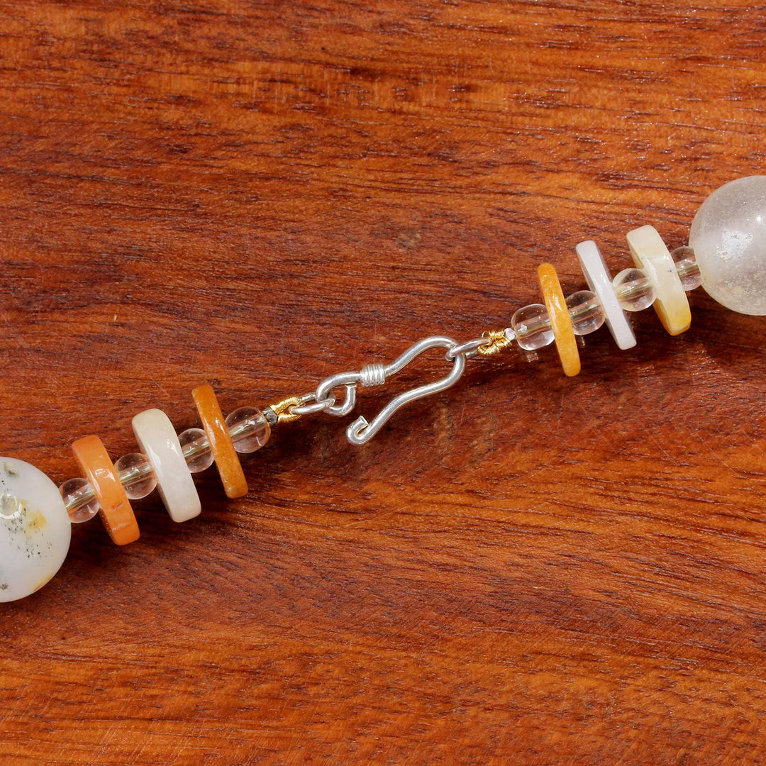 Jade Glass and Quartz Beaded Necklace from Thailand - Moonlight Discs