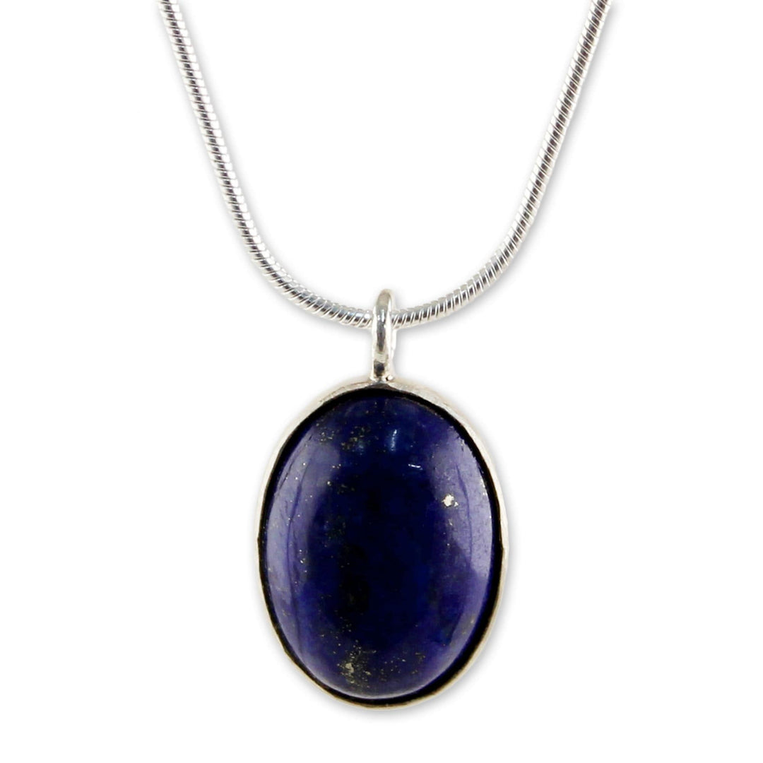 Sterling Silver and Lapis Lazuli Pendant Necklace Thailand - Spangled Oval