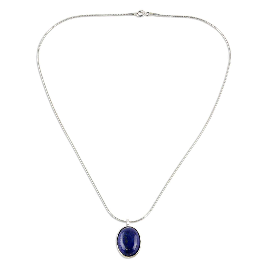 Sterling Silver and Lapis Lazuli Pendant Necklace Thailand - Spangled Oval