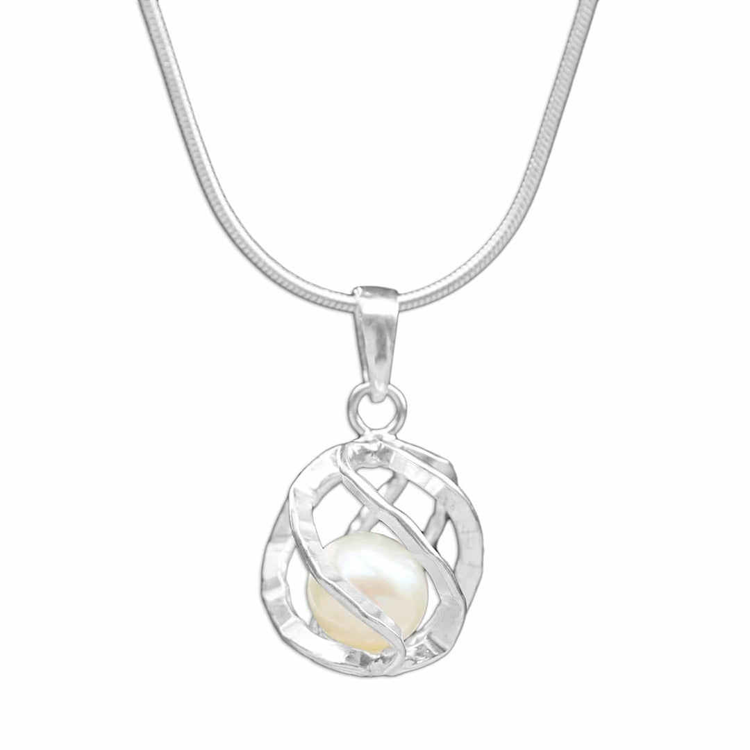 Thai Sterling Silver and Cultured Pearl Pendant Necklace - White Orb of Energy