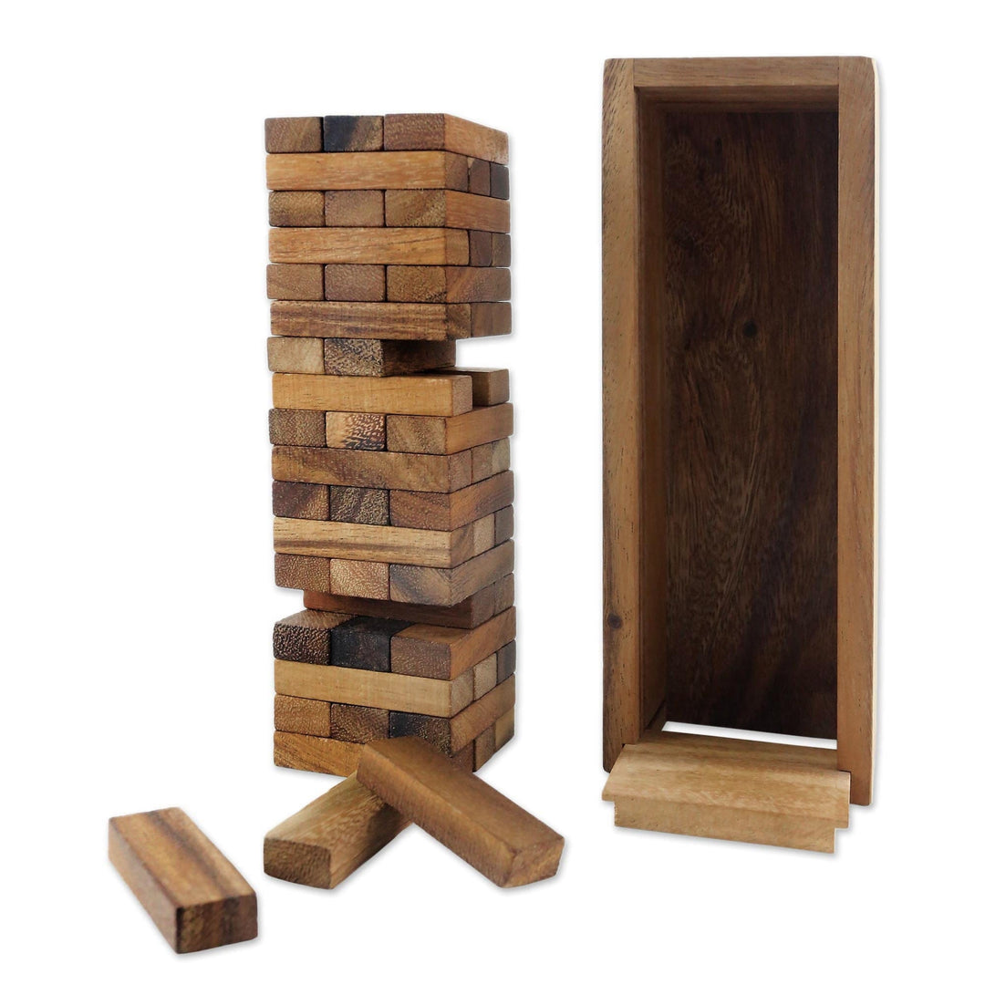 Wood Stacking Tower Game with Box from Thailand - Tower Delight