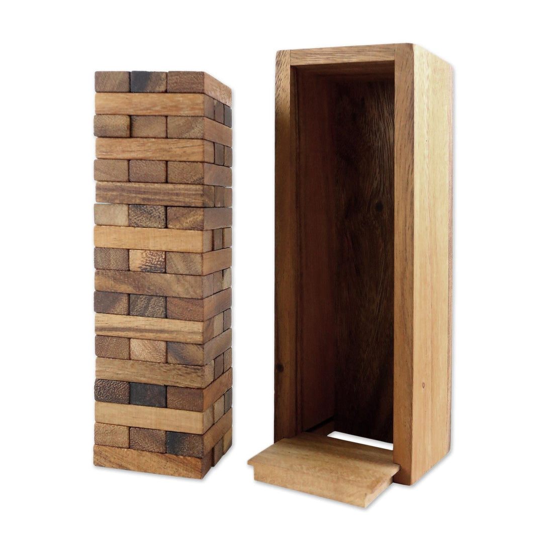 Wood Stacking Tower Game with Box from Thailand - Tower Delight