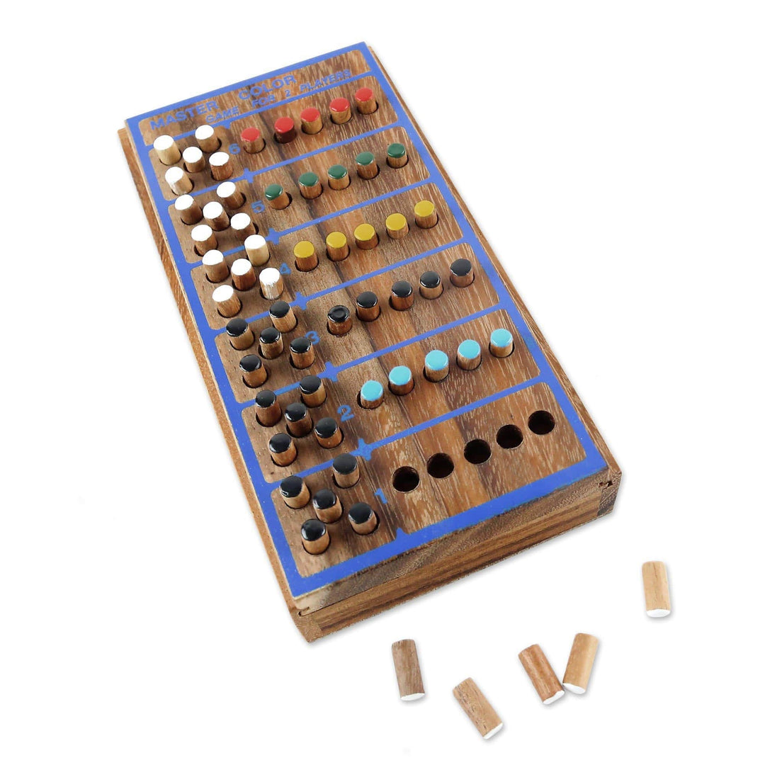 Hand Made Colorful Wood Peg Game from Thailand - Code Breaker