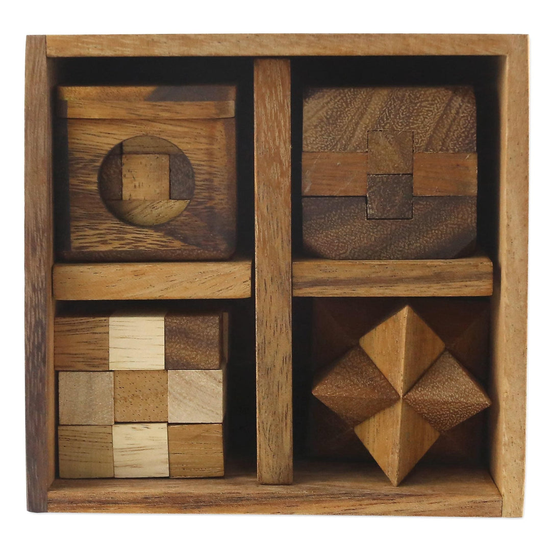Handmade Set of Five Wooden Puzzles from Thailand - Five Puzzles