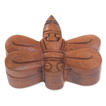 Handmade Indonesian Dragonfly Suar Wood Decorative Box - Dragonfly