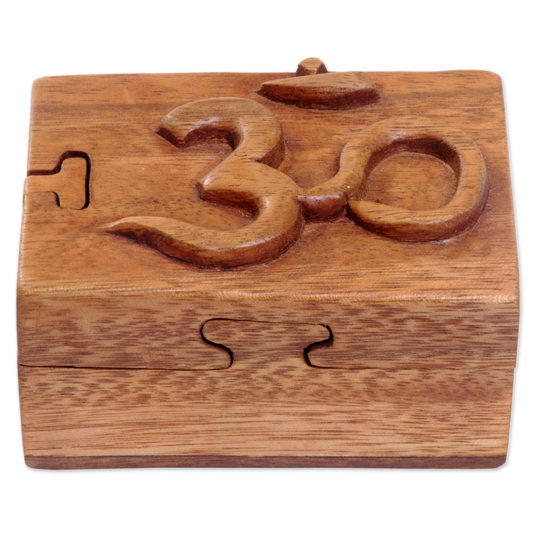 Hand Carved Wood Puzzle Box Om Symbol from Indonesia - Om Protector