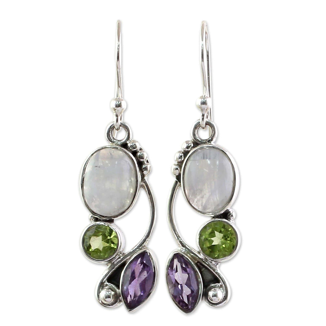 Multi-Gemstone Dangle Earrings Peridot Amethyst from India - Natural Glamour