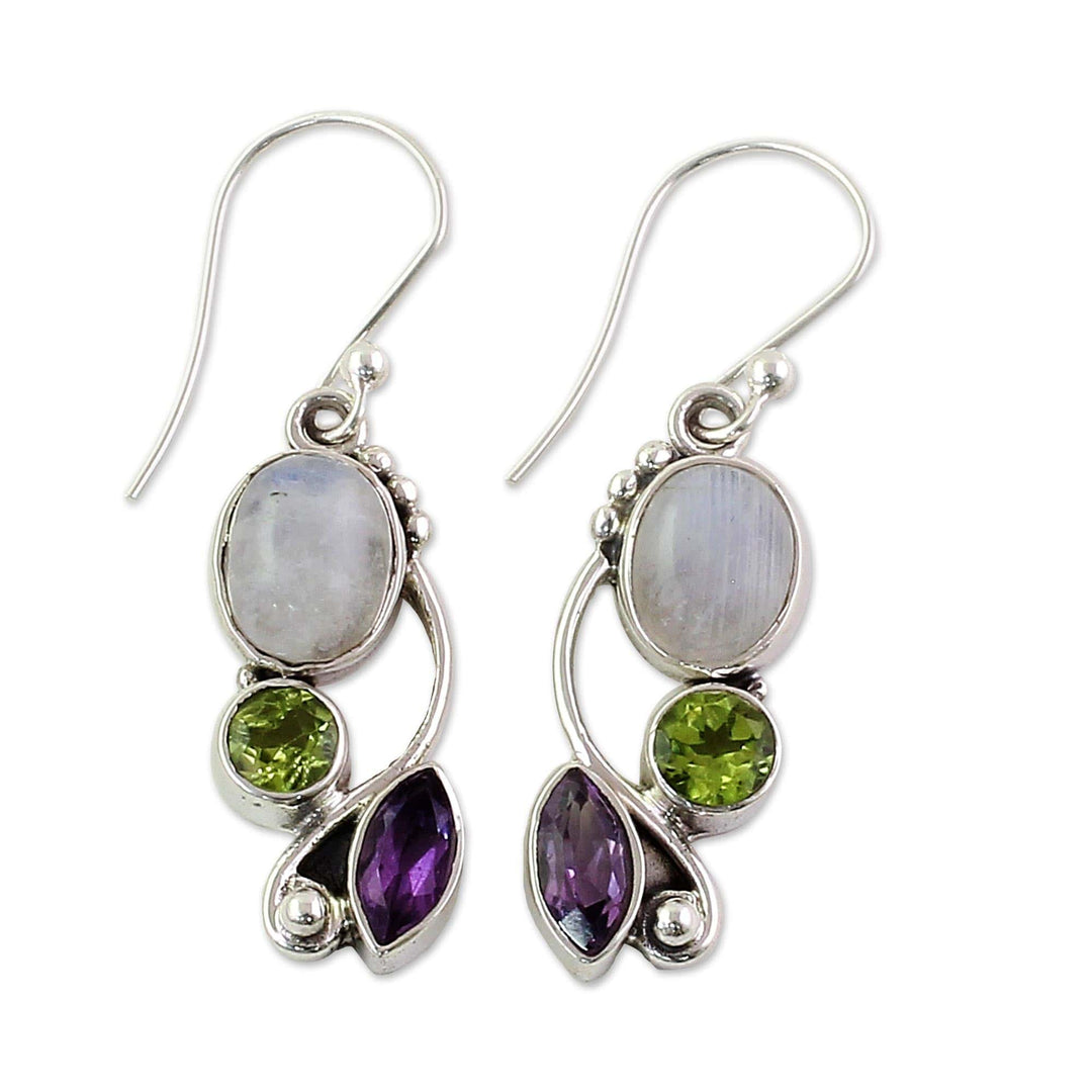 Multi-Gemstone Dangle Earrings Peridot Amethyst from India - Natural Glamour