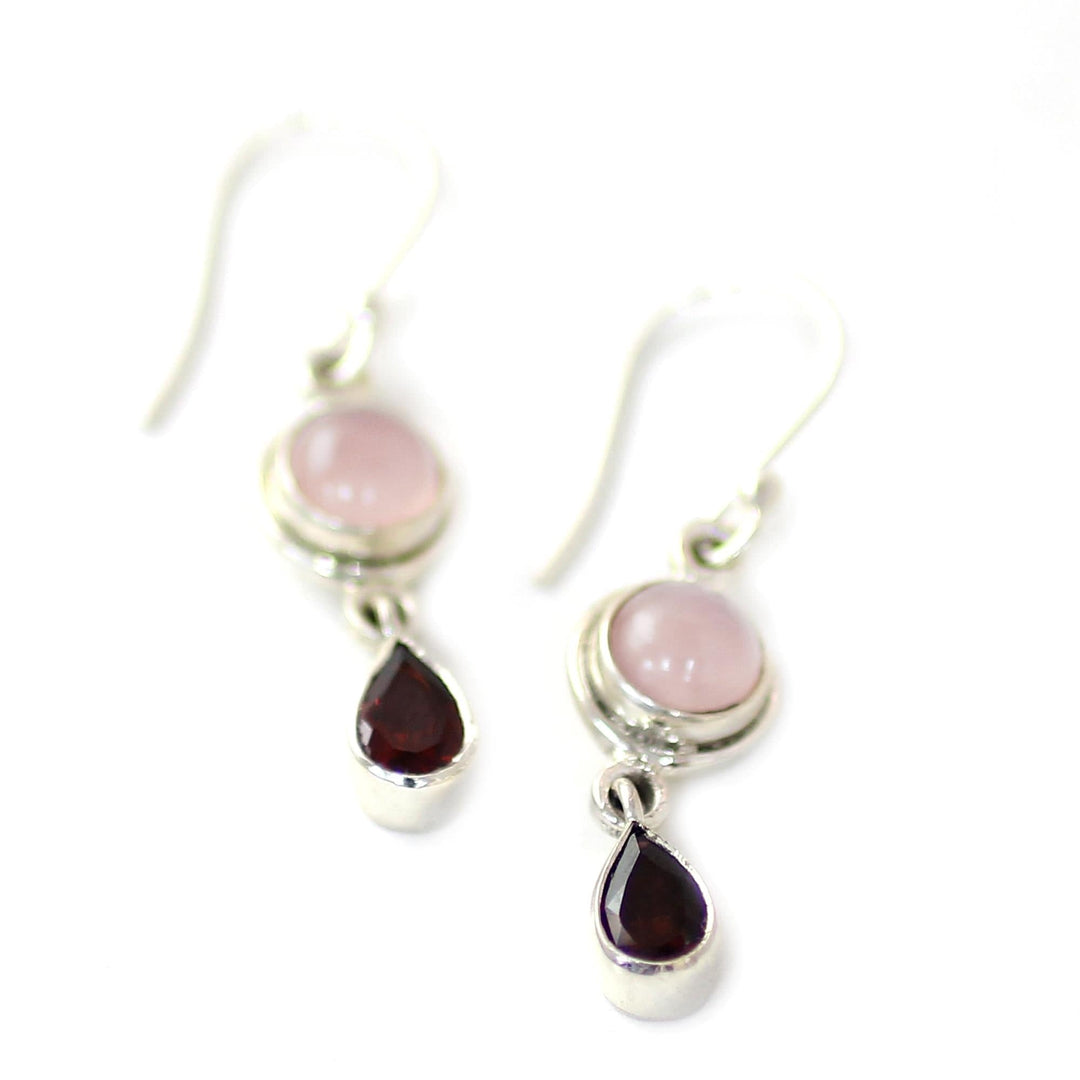 Garnet and Chalcedony Dangle Earrings from India - Crimson Droplets