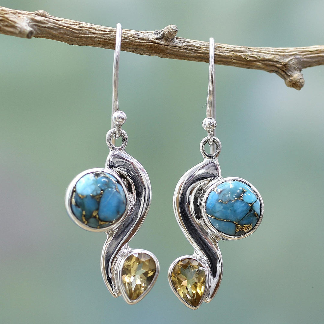Citrine Composite Turquoise Dangle Earrings - Sparkling Planet