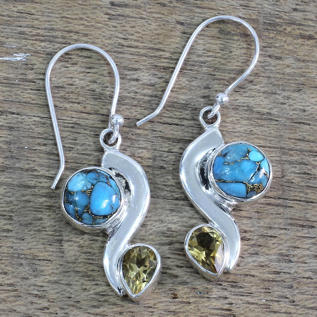 Citrine Composite Turquoise Dangle Earrings - Sparkling Planet