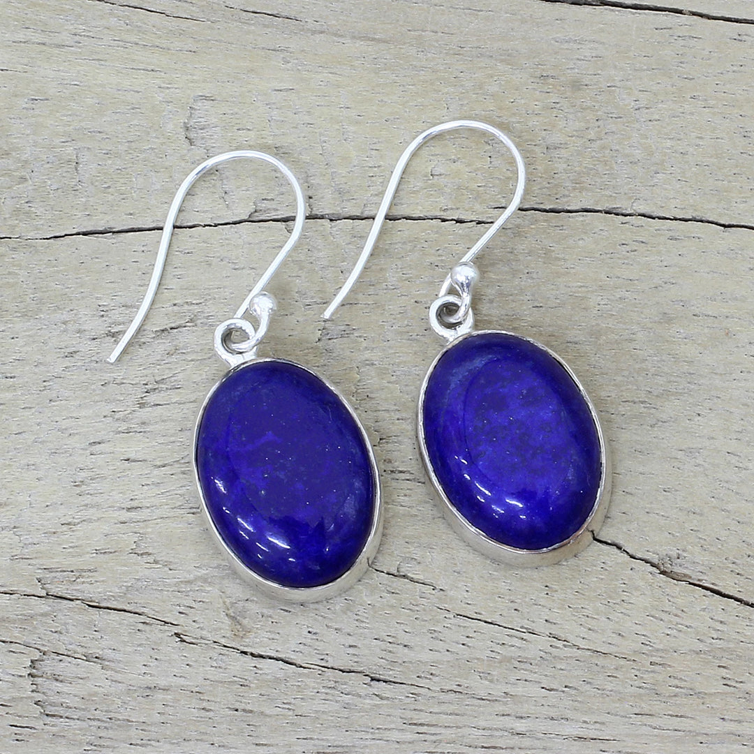 Sterling Silver Lapis Lazuli Dangle Earrings from India - Oval Seas