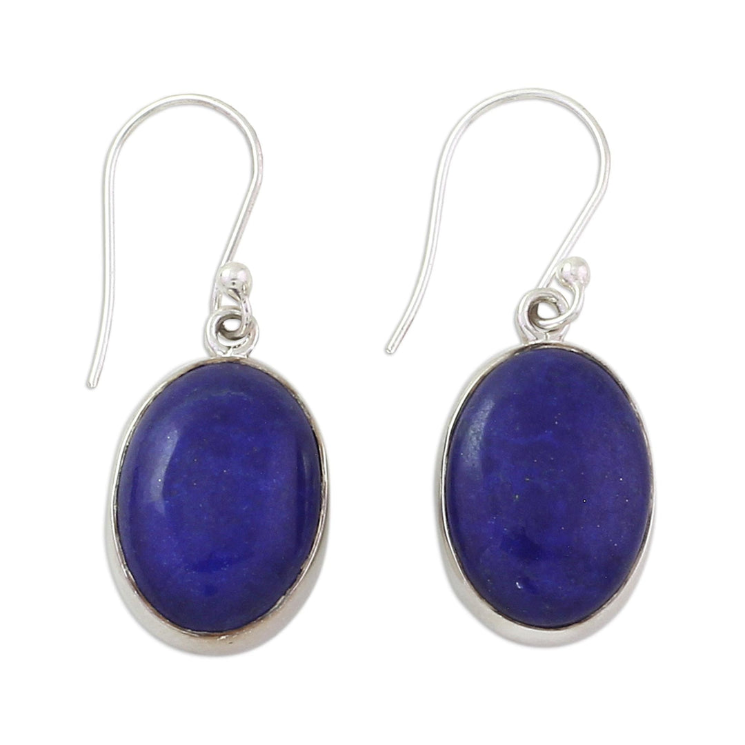 Sterling Silver Lapis Lazuli Dangle Earrings from India - Oval Seas