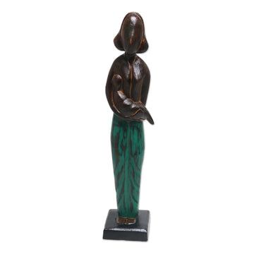 Lovely 17 Inch Mother and Baby Sculpture in Hand Carved Wood - Lovely Mother
