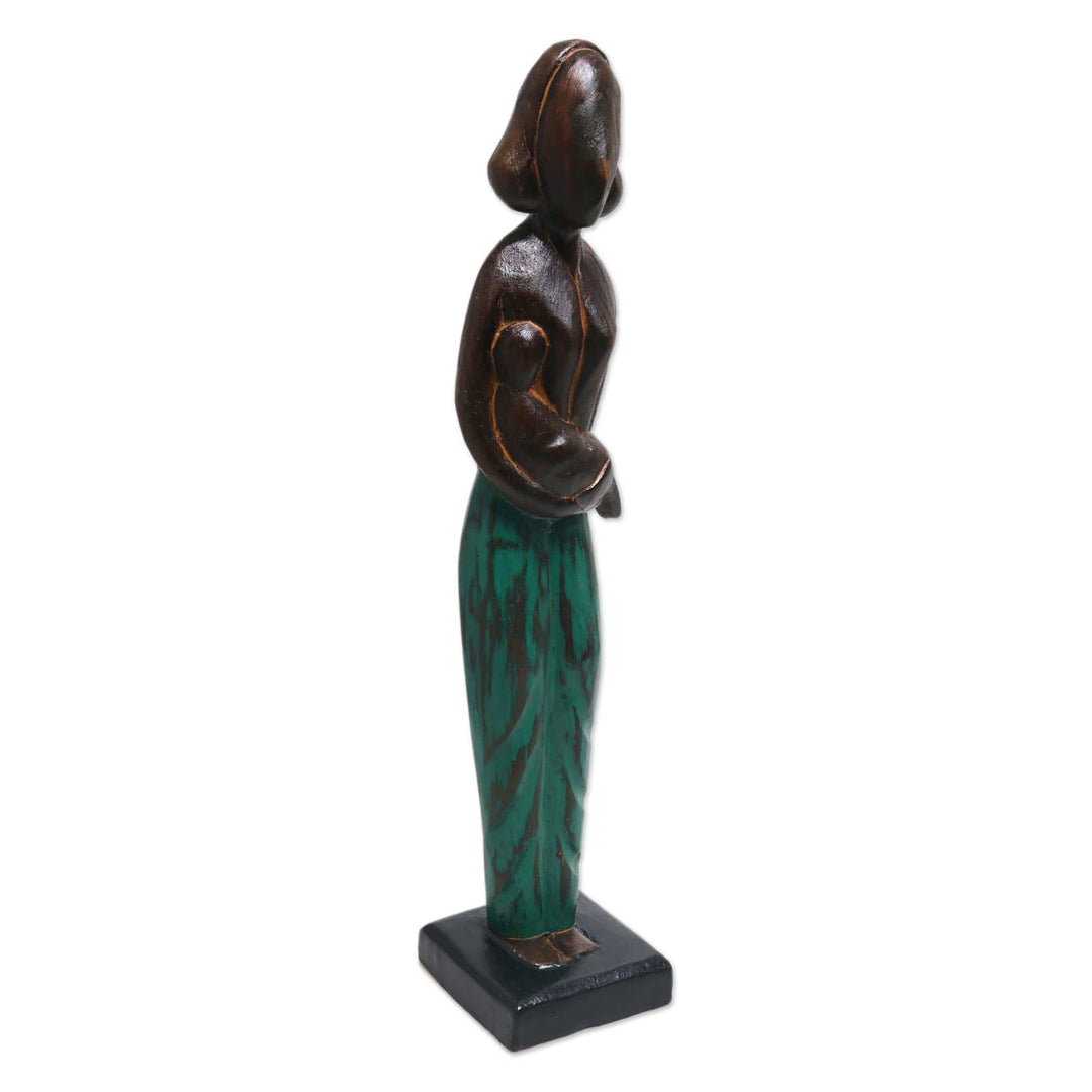 Lovely 17 Inch Mother and Baby Sculpture in Hand Carved Wood - Lovely Mother