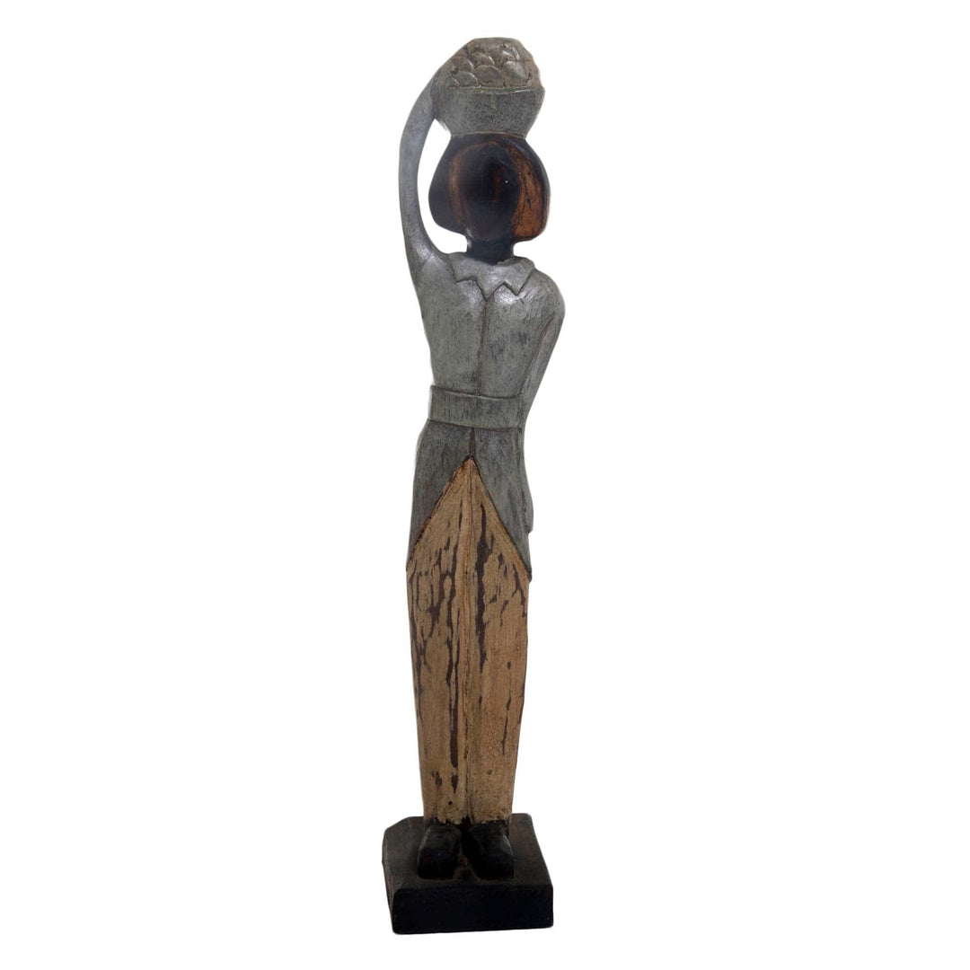 Hand Carved Antiqued Albesia Wood Sculpture from Bali - Balinese Lady