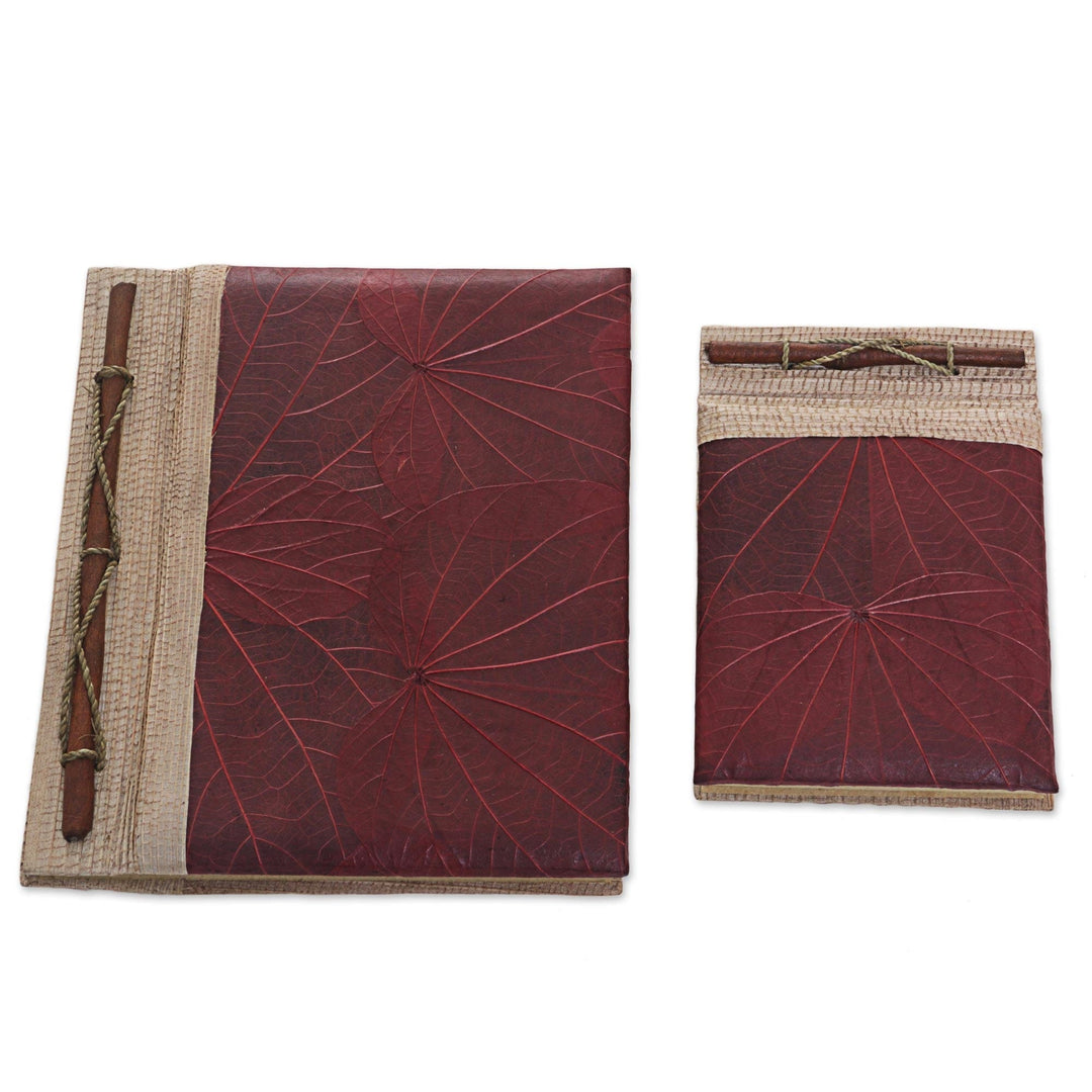 Handcrafted Pair of Rice Paper Notebooks from Indonesia - Autumn Spirit in Red